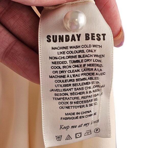 Sunday Best Kissy Blouse Cream Pearl Button Long Sleeve Cropped Blouse Sz S - Picture 13 of 14